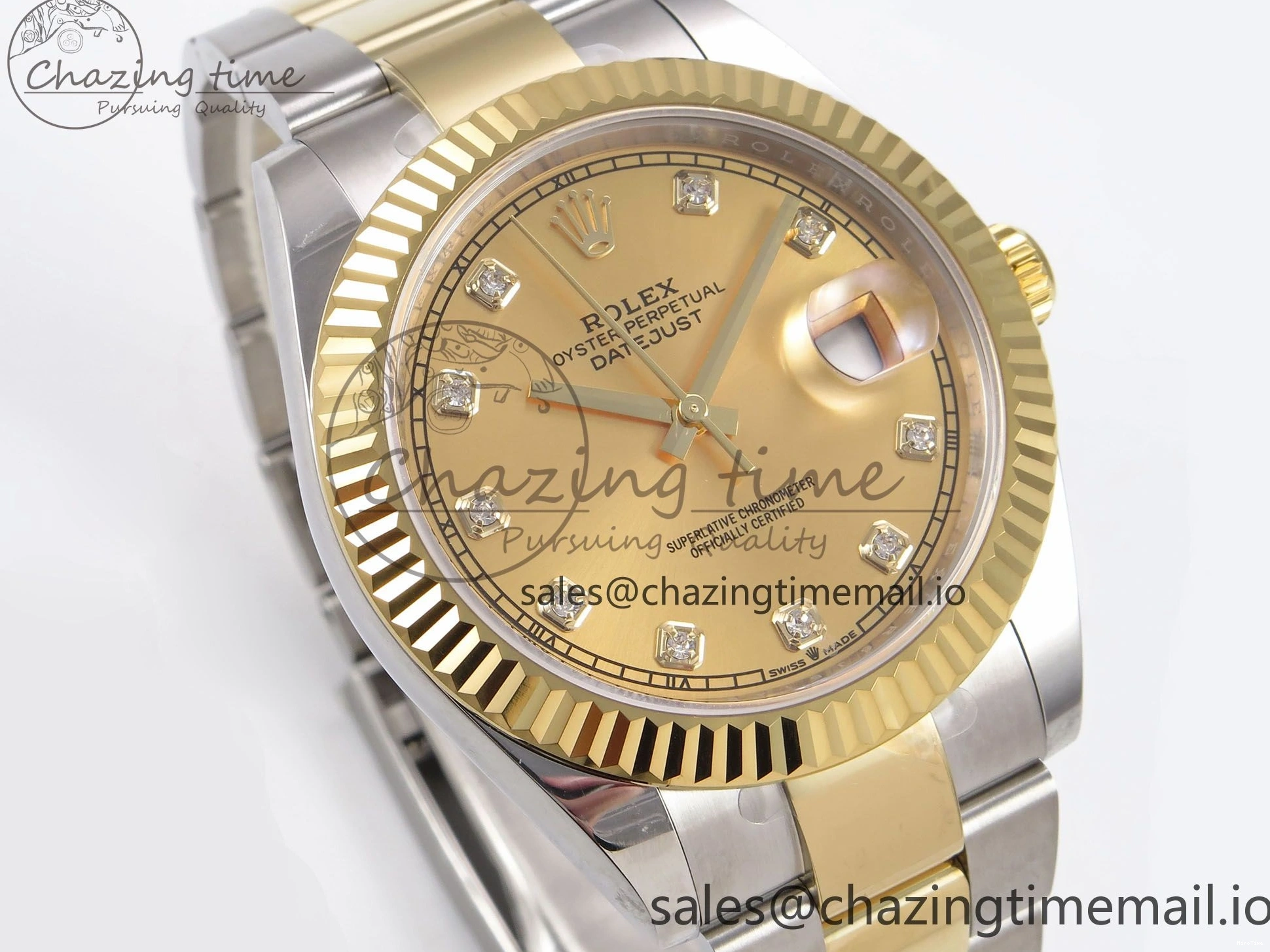 MiroTime 1229 DateJust 41 126333 EWEF Best Edition YG Diamonds Dial on SS YG Oyster Bracelet A Minimalist 973